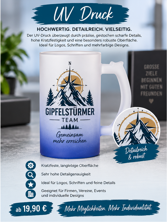 💙 Mattierter Bierkrug mit UV-Druck